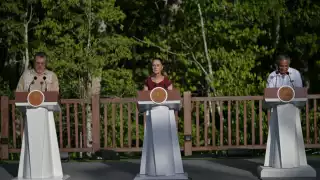 Claudia Sheinbaum, Juan Antonio Briceño y Bernardo Arévalo encabezan la firma de acuerdos.