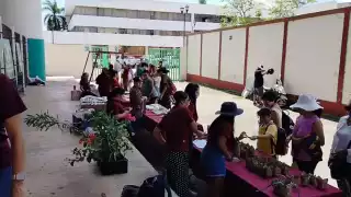 Ciudadanos intercambian PET y aluminio por plantas, comida y ropa.