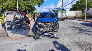 Motociclista termina lesionado tras ser impactado en la región 247 de Cancún
