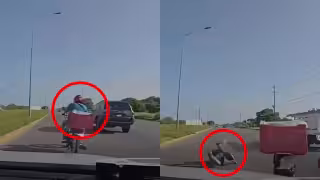 Video exhibe cómo un motociclista sale proyectado tras fuerte impacto en la carretera Mérida-Progreso