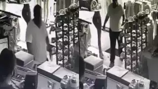 En la grabación de las cámaras de seguridad se ve al hombre intentando cambiar el cheque robado en Belice