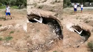 Denuncian aparición de socavón en escuela de Cancún: VIDEO