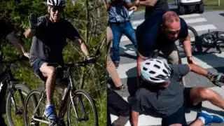 Joe Biden fue levantado del suelo por agentes del Servicio Secreto tras caerse de su bicicleta en Delaware, frente a simpatizantes y medios de comunicación