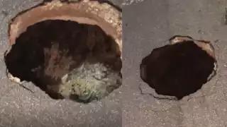 El socavón en la avenida Acanceh tiene aproximadamente un metro de profundidad y vecinos temen que se haga más grande