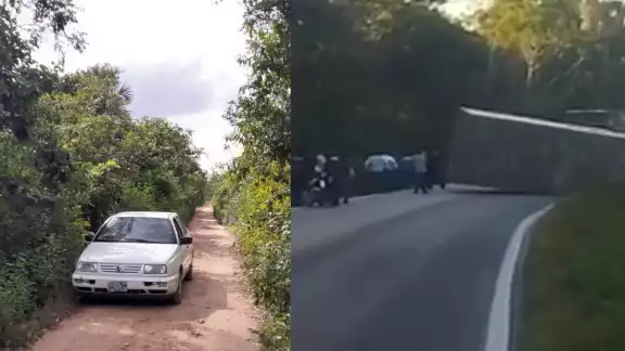 Durante el tiempo que se mantuvo cerrado el paso de la carretera José María Morelos-Polyuc, los automovilistas usaron un camino de terrecería