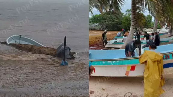 Los pescadores tuvieron que sacar sus embarcaciones de las costas de la Isla María Elena en Carrillo Puerto, ya que algunas se llenaron de sargazo Los pescadores tuvieron que sacar sus embarcaciones de las costas de la Isla María Elena en Carrillo Puerto, ya que algunas se llenaron de sargazo