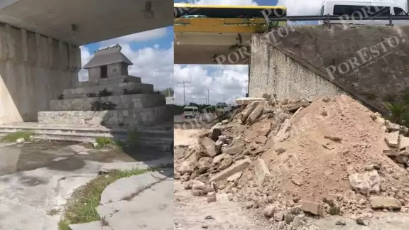 La pequeña pirámide fue ofrecida a los Aluxes de la zona para poder construir el puente vehicular a la salida del Aeropuerto Internacional de Cancún La pequeña pirámide fue ofrecida a los Aluxes de la zona para poder construir el puente vehicular a la salida del Aeropuerto Internacional de Cancún