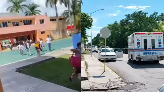 Estudiantes, docentes y padres de familia ingresaron de nuevo a la escuela Partenón de Cozumel cuando los sicarios accionaron sus armas de fuego frente al plantel, para asesinar a un hombre