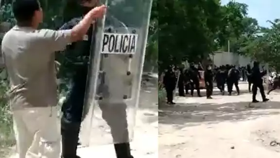 La zona de desalojo se ubica en la Prolongación Avenida Satélite en Tulum; un poblador se enfrentó a los policías para buscar a sus hijas