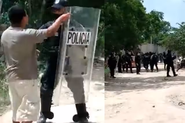 La zona de desalojo se ubica en la Prolongación Avenida Satélite en Tulum; un poblador se enfrentó a los policías para buscar a sus hijas