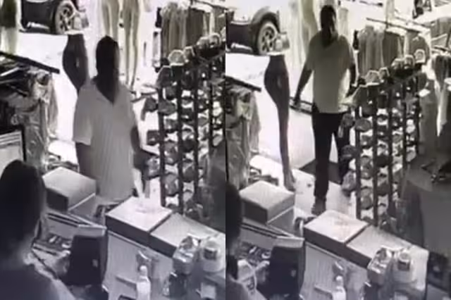 En la grabación de las cámaras de seguridad se ve al hombre intentando cambiar el cheque robado en Belice