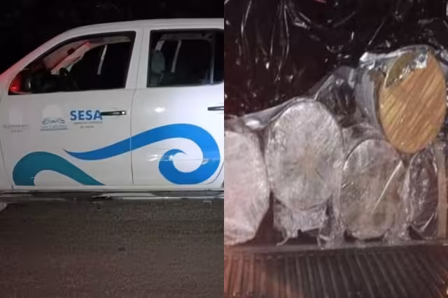La camioneta de la SESA fue asegurada por el Ejército Mexicano en la Zona Sur de Quintana Roo tras hallar droga en unos paquetes cilíndricos que transportaba