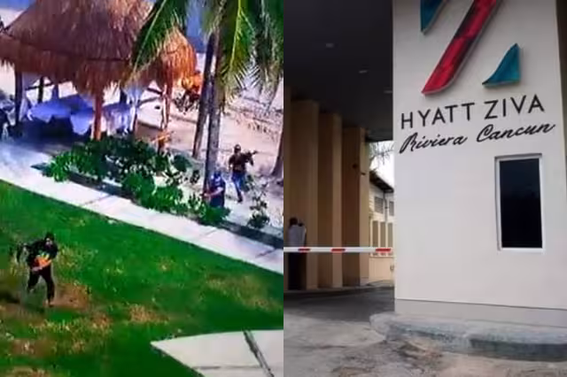 En el video se observa cuando los sicarios disparan contra dos personas a las afueras del Hyatt Ziva en Puerto Morelos