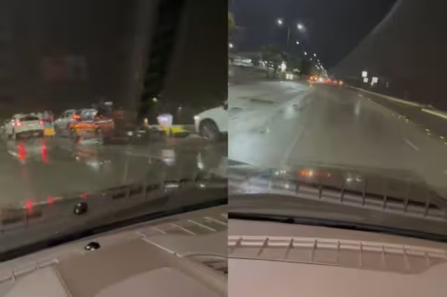 Con tono molesto, el hombre extranjero se quejó de los baches que existen en el Boulevard Colosio en Cancún