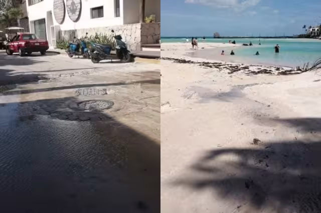 Las aguas negras llegaron hasta Playa Norte en Isla Mujeres, a la vista de turistas que paseaban por la zona