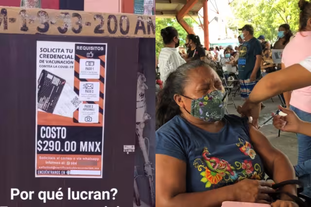 El afiche muestra datos para que las personas obtuvieran esta supuesta tarjeta de vacunación COVID en Playa del Carmen