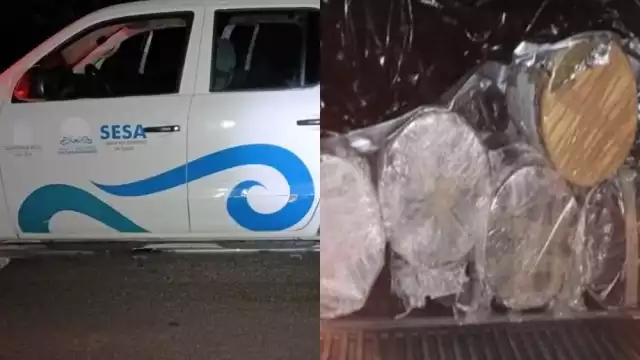 La camioneta de la SESA fue asegurada por el Ejército Mexicano en la Zona Sur de Quintana Roo tras hallar droga en unos paquetes cilíndricos que transportaba