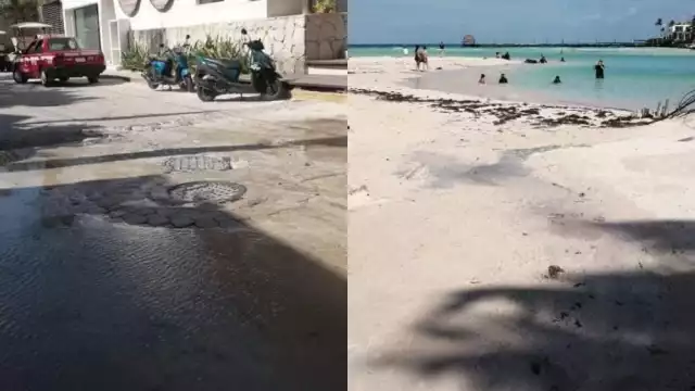 Las aguas negras llegaron hasta Playa Norte en Isla Mujeres, a la vista de turistas que paseaban por la zona