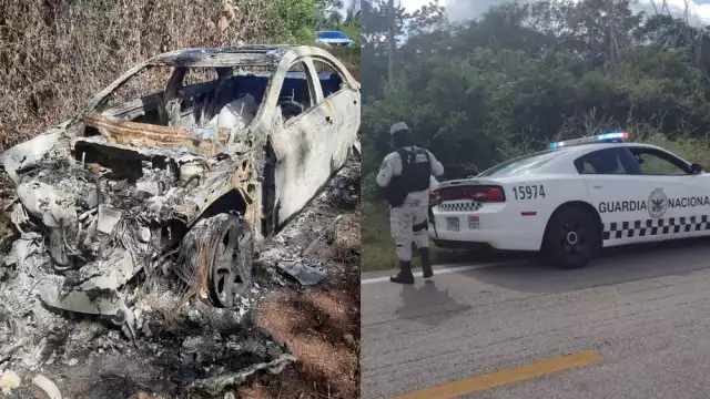 La unidad, al parecer un Mercedes-Benz, fue hallada quemada en una brecha de la carretera a Carrillo Puerto