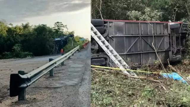 La salida de volquetes fue clausurada con vallas de metal a ras de carretera, en el lugar donde se volcó el ADO en Quintana Roo