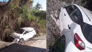 Conductor termina fuera de la carretera por exceso de velocidad en Playa del Carmen