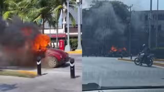 Automóvil se incendia sobre la avenida Bonampak de Cancún: VIDEO