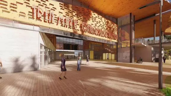 Esta es una representación de cómo lucirá la estación del Tren Maya en Escárcega Esta es una representación de cómo lucirá la estación del Tren Maya en Escárcega