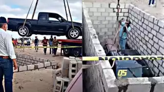 El ataúd del hombre fue colocado en la cajuela del vehículo y se utilizó una grúa para enterrarlo