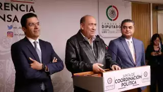 Jorge Romero, Rubén Moreira y  Luis Espinosa Chazaro, coordinadores del PAN, PRI y PRD fijaron su postura en torno a la Reforma Electoral. Foto: Twiiter