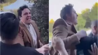 Ricardo O'Farrill buscando entrar a la fuerza a boda de Mau Nieto