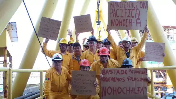 Nueva manifestación en Nohoch-Alfa: petroleros exigen mejores condiciones