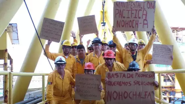 Nueva manifestación en Nohoch-Alfa: petroleros exigen mejores condiciones