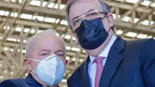 Ebrard y Lula da Silva se encontraron en el AICM. Foto: Twitter @ricardostuckert