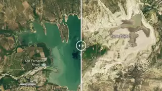 Las fotografías de Landsat de la NASA muestran dos imágenes, una tomada en julio de 2015 y una actual de 2022