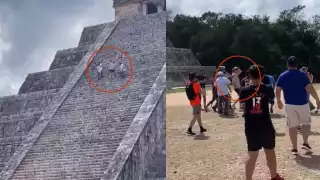 #LordChichénItzá Turista escala "El Castillo" de Kukulcán y es recibido a palazos: VIDEO