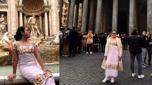 En una de las fotos se ve a Elda posar en la Fontana de Trevi, l