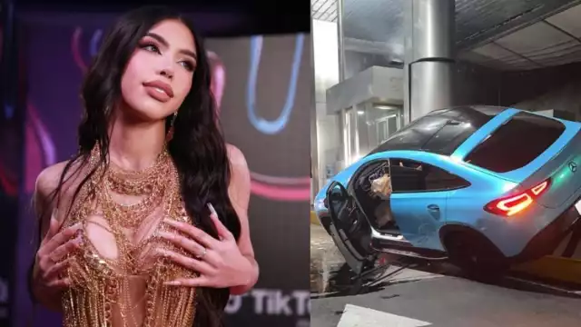 La camioneta de la influencer quedó de lado tras chocar contra una columna