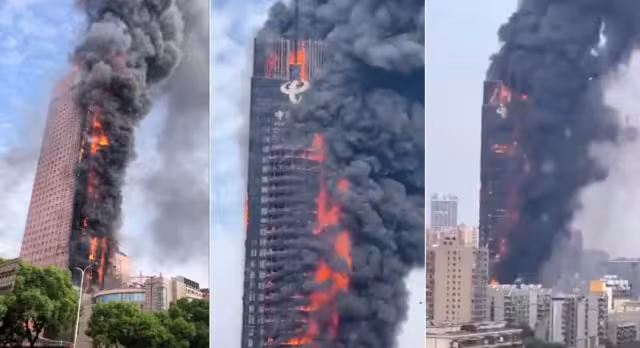 Las llamas de un incendio arrasaron este viernes 16 de septiembre un rascacielos de 218 metros de altura en la ciudad china de Changsha