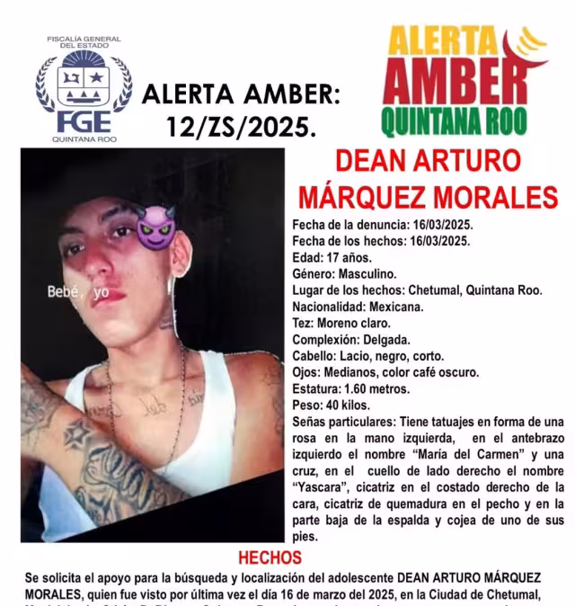 El joven fue identificado como Dean Arturo Márquez Morales de 17 años