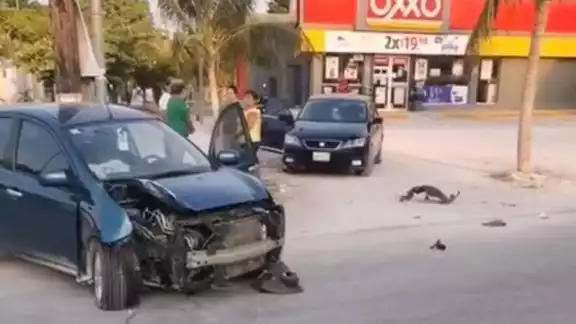 El automóvil quedó con la parte delantera destrozada, por lo que llegaron elementos de la policía municipal El automóvil quedó con la parte delantera destrozada, por lo que llegaron elementos de la policía municipal