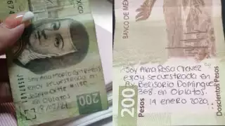 Encuentran billetes con mensaje de auxilio por presunto secuestro en Guadalajara