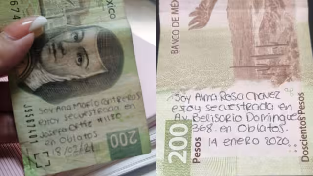 Encuentran billetes con mensaje de auxilio por presunto secuestro en Guadalajara