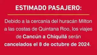 ADO cancela viajes de Cancún a Chiquilá por el huracán "Milton"