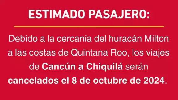 ADO cancela viajes de Cancún a Chiquilá por el huracán "Milton" ADO cancela viajes de Cancún a Chiquilá por el huracán "Milton"