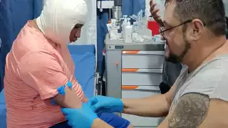 Auxilian a trabajador con 16 centímetros en Xul Há