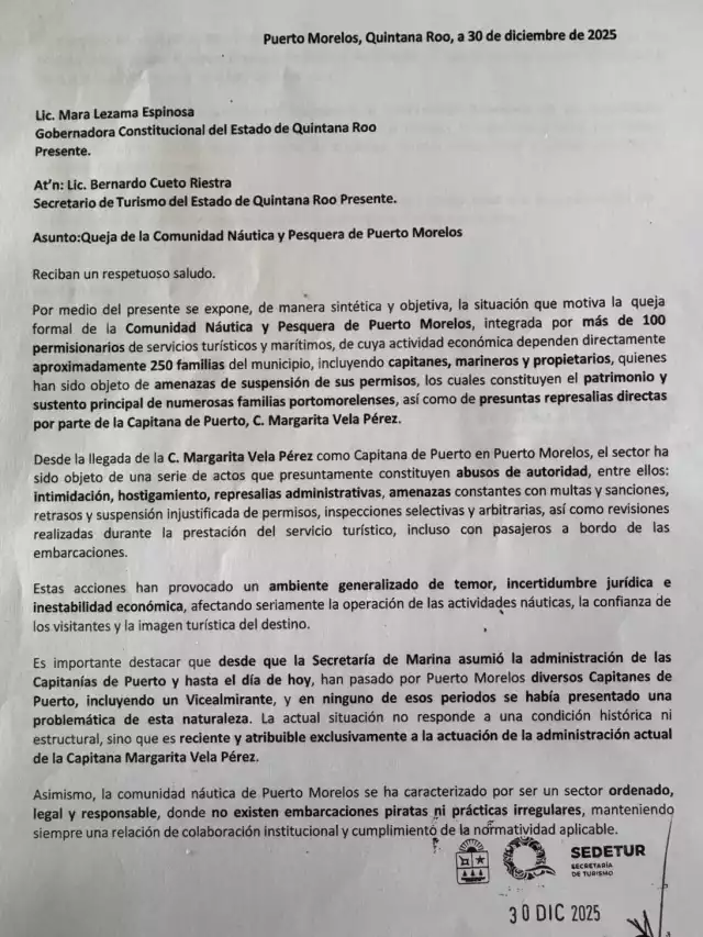 La agrupación advierte que la situación afecta a más de 250 familias que dependen de la actividad náutica en dicho municipio.