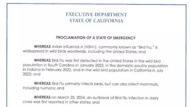 El gobierno de California declara estado de emergencia de gripe aviar.