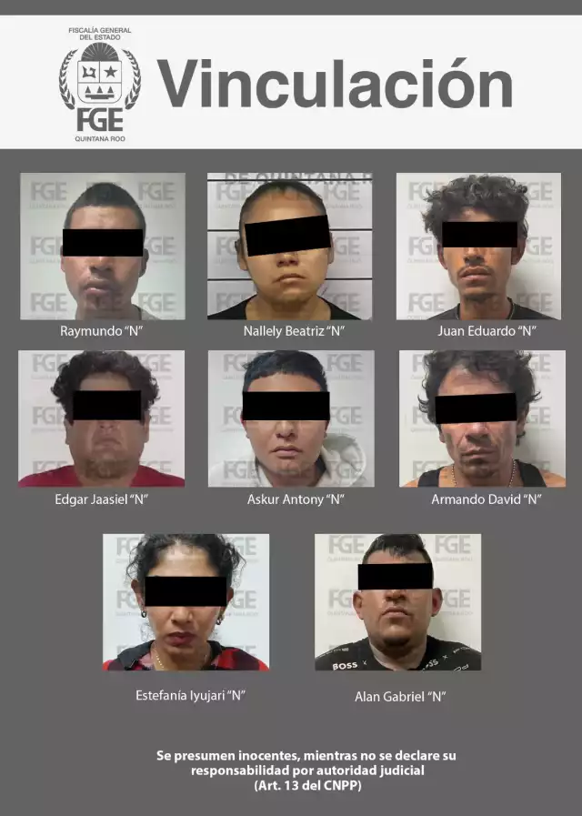 Los detenidos fueron identificados como Raymundo "N", Estefanía Iyujari "N"; Juan Eduardo "N", Armando David "N", Askur Antony "N", Alan Gabriel "N", Nallely Beatriz "N" y Edgar Jaiel "N".