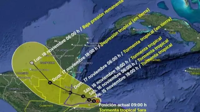 La tormenta tropical Sara tocará tierra en Campeche como baja presión o remanente el lunes 18 de noviembre