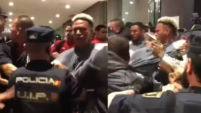 Momento en el que jugadores de Perú llegaron a los golpes con la policía de España